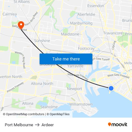 Port Melbourne to Ardeer map