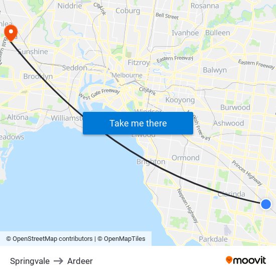 Springvale to Ardeer map