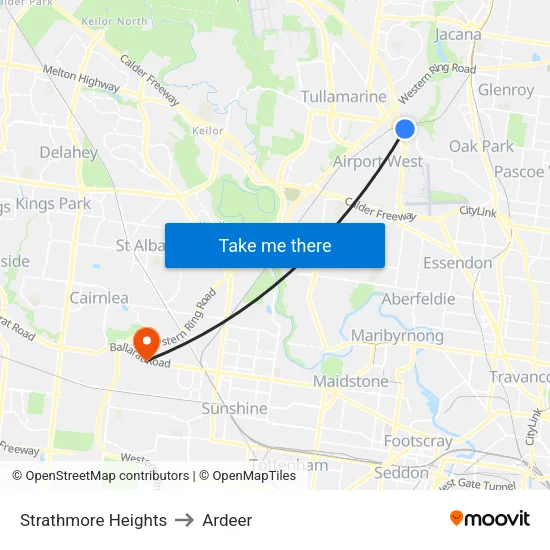 Strathmore Heights to Ardeer map