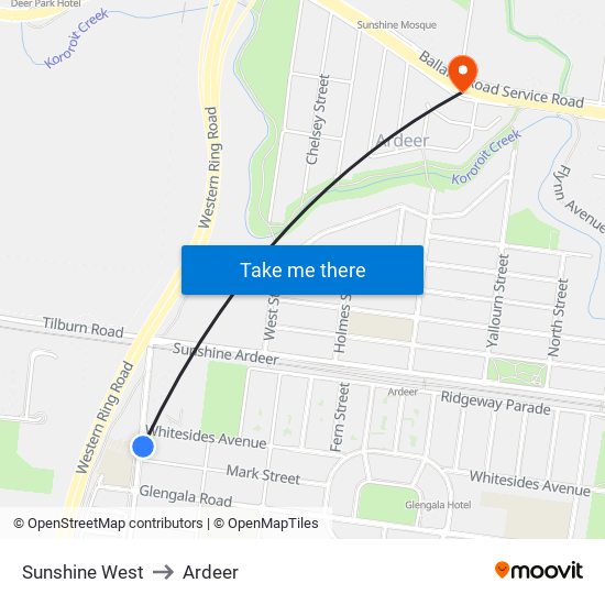 Sunshine West to Ardeer map