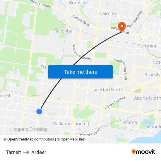 Tarneit to Ardeer map