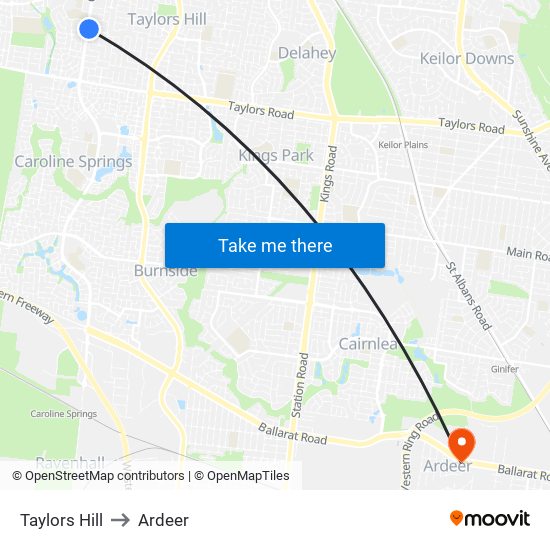 Taylors Hill to Ardeer map