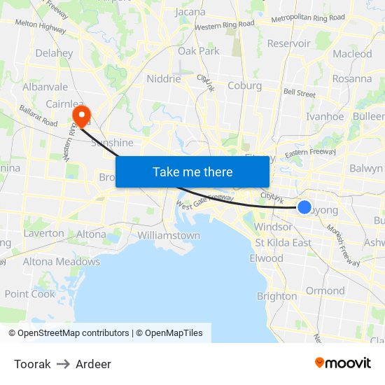 Toorak to Ardeer map