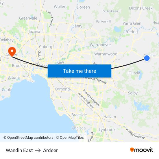 Wandin East to Ardeer map