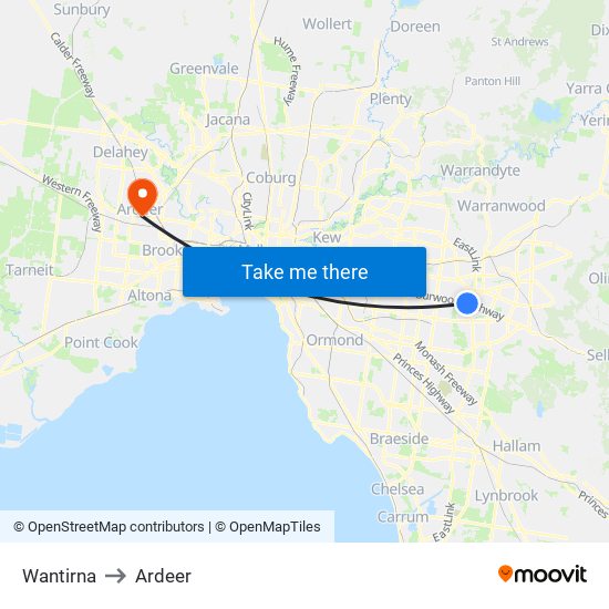 Wantirna to Ardeer map