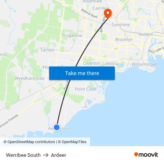 Werribee South to Ardeer map