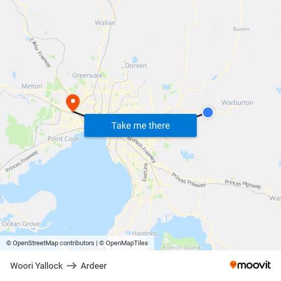 Woori Yallock to Ardeer map