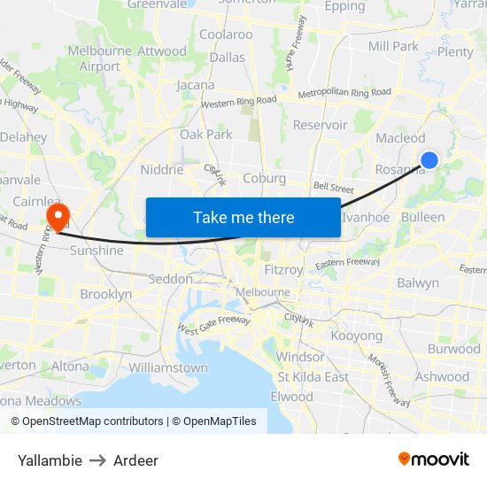 Yallambie to Ardeer map