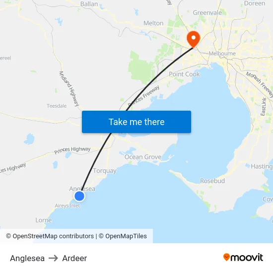 Anglesea to Ardeer map