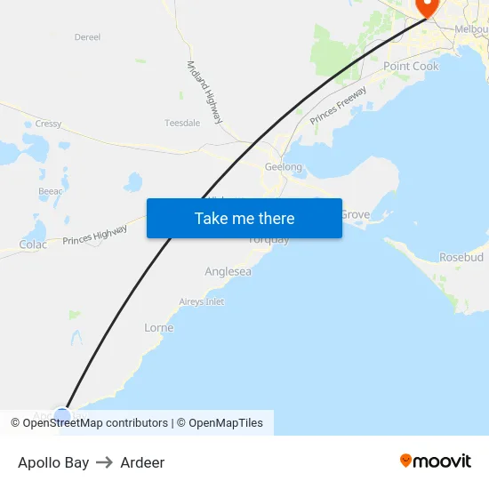 Apollo Bay to Ardeer map