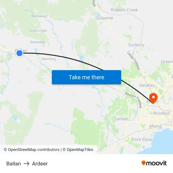 Ballan to Ardeer map