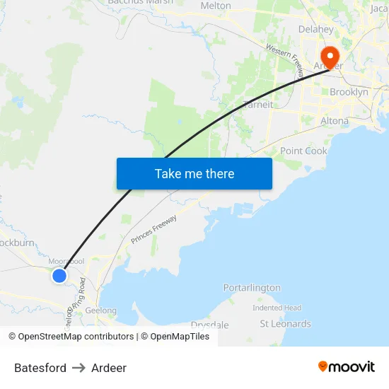 Batesford to Ardeer map