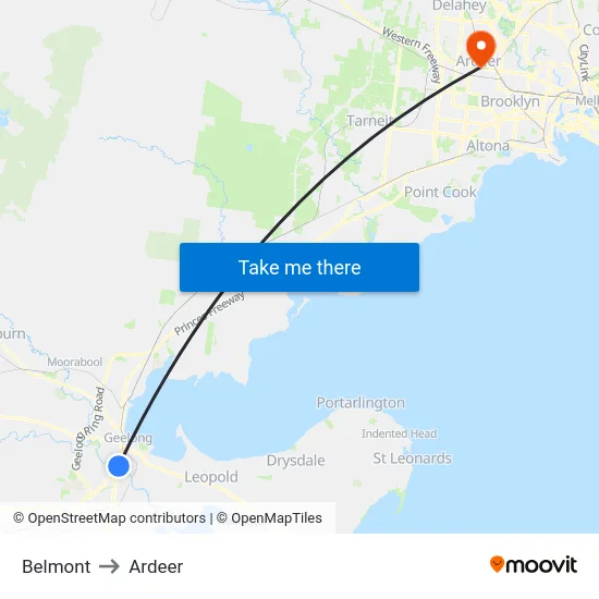 Belmont to Ardeer map