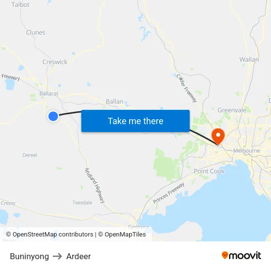 Buninyong to Ardeer map