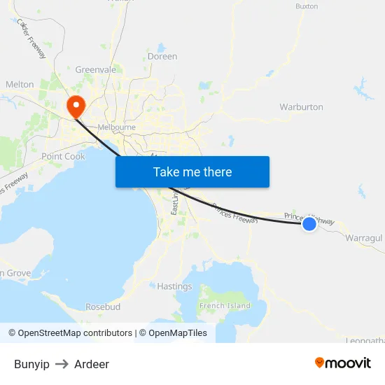 Bunyip to Ardeer map