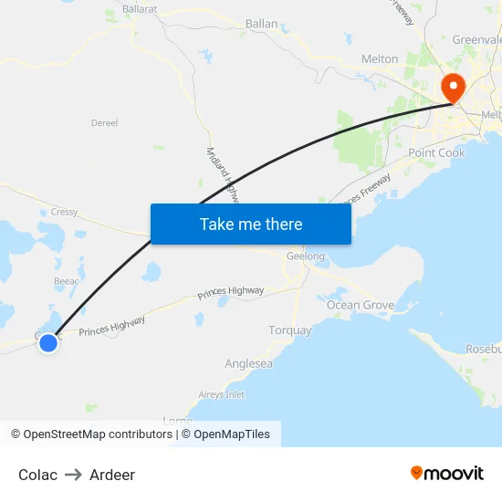 Colac to Ardeer map