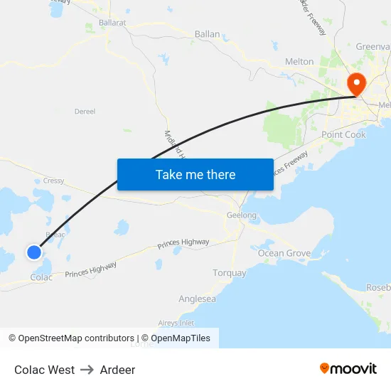 Colac West to Ardeer map