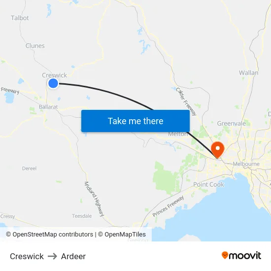 Creswick to Ardeer map