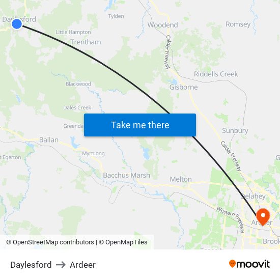 Daylesford to Ardeer map