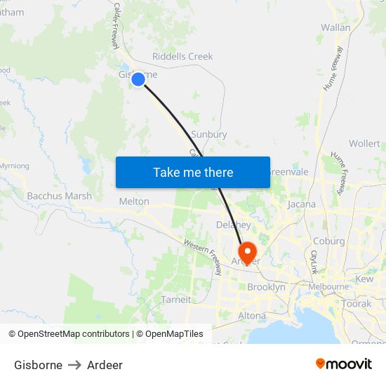 Gisborne to Ardeer map