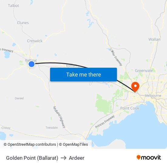 Golden Point (Ballarat) to Ardeer map