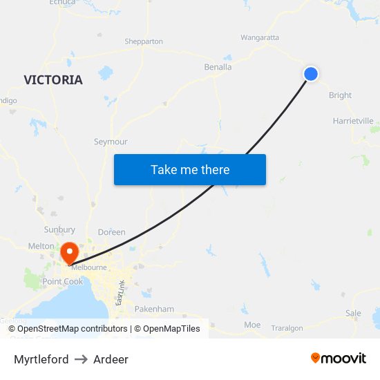 Myrtleford to Ardeer map