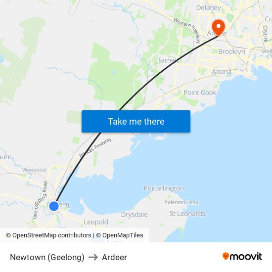 Newtown (Geelong) to Ardeer map