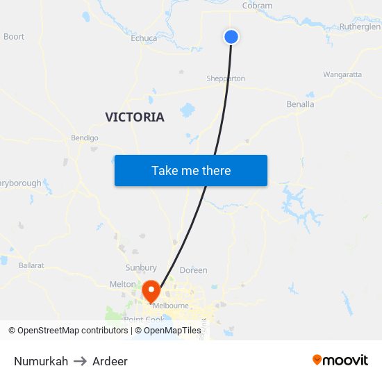 Numurkah to Ardeer map