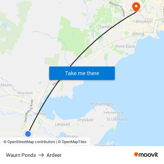 Waurn Ponds to Ardeer map