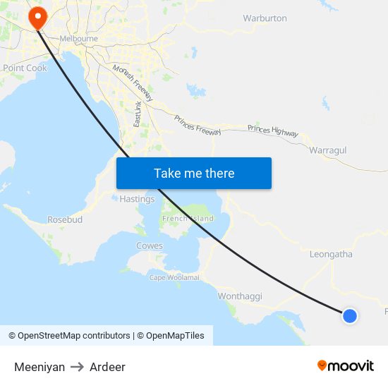 Meeniyan to Ardeer map