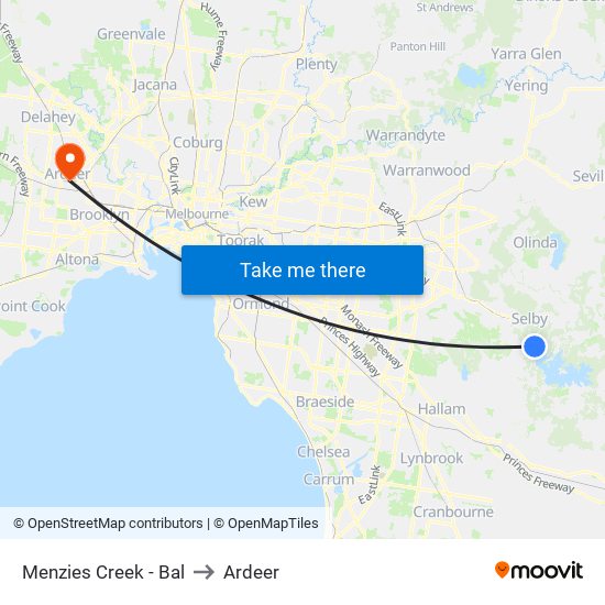 Menzies Creek - Bal to Ardeer map