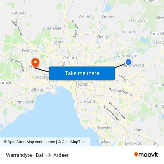 Warrandyte - Bal to Ardeer map