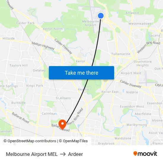 Melbourne Airport MEL to Ardeer map