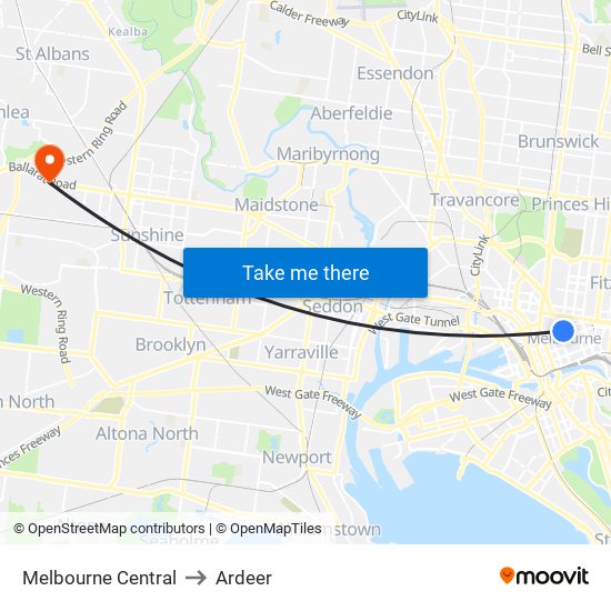 Melbourne Central to Ardeer map