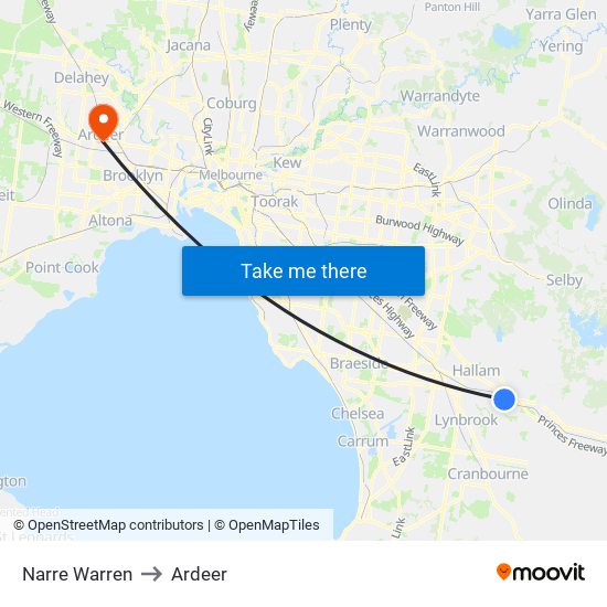 Narre Warren to Ardeer map