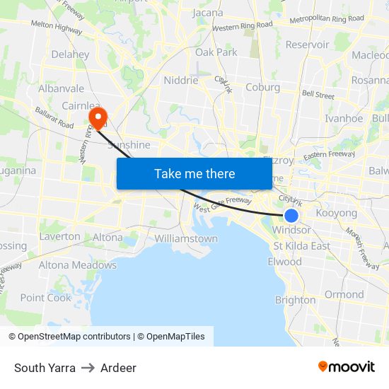 South Yarra to Ardeer map