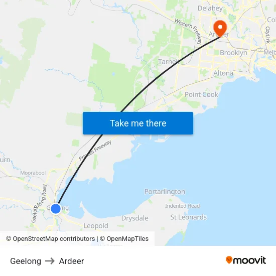 Geelong to Ardeer map