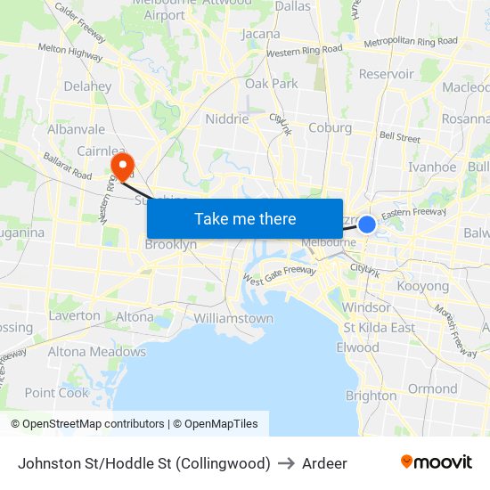 Johnston St/Hoddle St (Collingwood) to Ardeer map