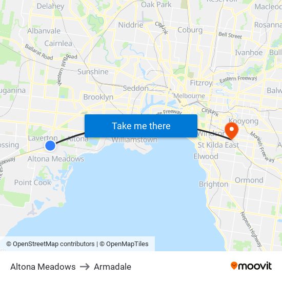 Altona Meadows to Armadale map