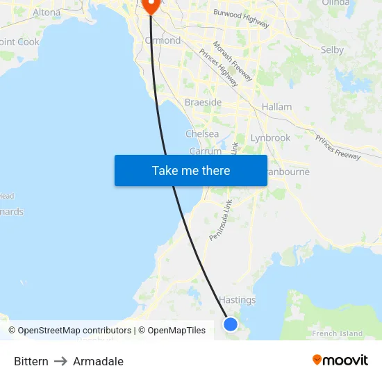 Bittern to Armadale map