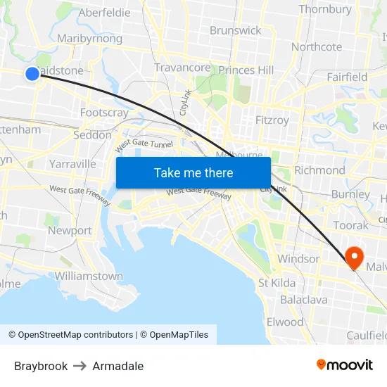 Braybrook to Armadale map