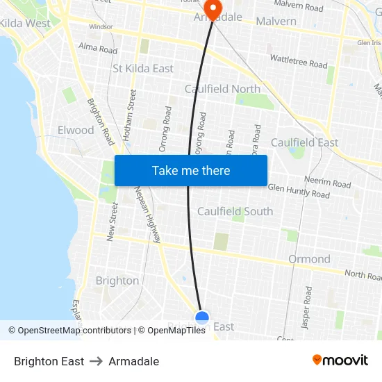 Brighton East to Armadale map