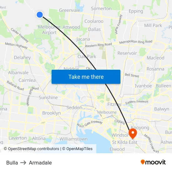 Bulla to Armadale map
