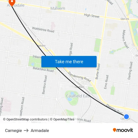 Carnegie to Armadale map