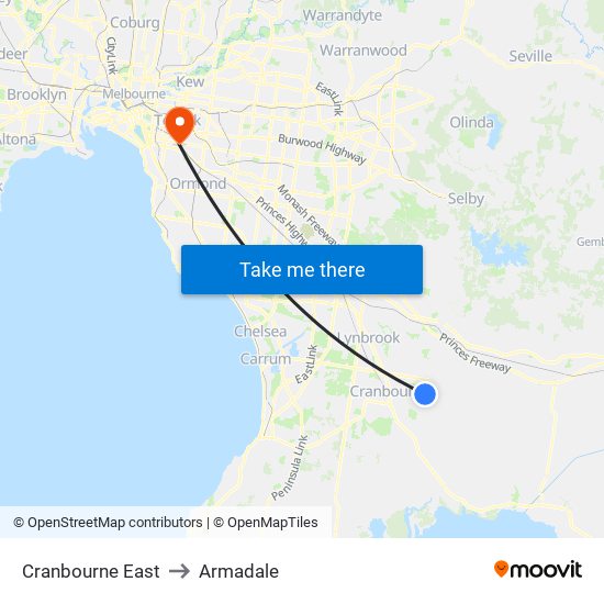 Cranbourne East to Armadale map