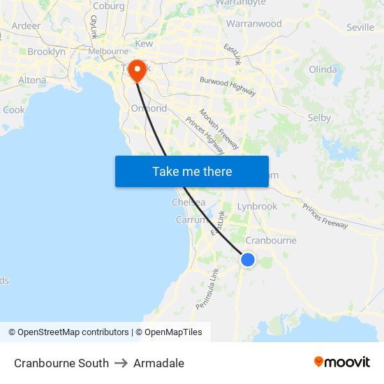 Cranbourne South to Armadale map