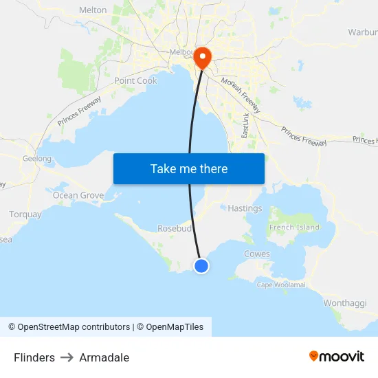 Flinders to Armadale map