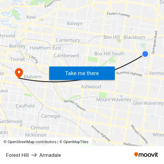Forest Hill to Armadale map
