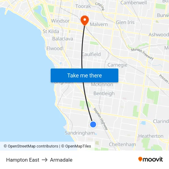 Hampton East to Armadale map