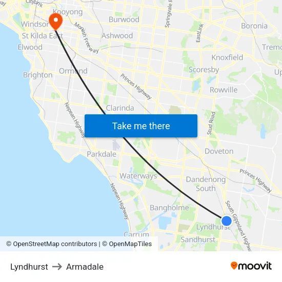Lyndhurst to Armadale map